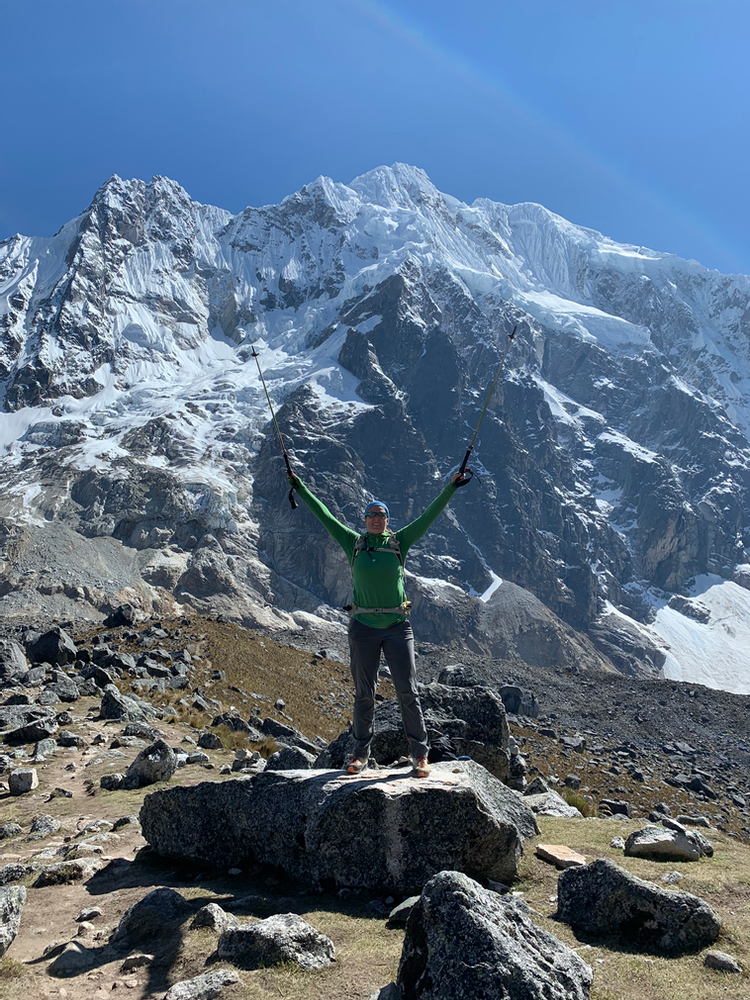 Celebrating arrival at Salkantay Pass